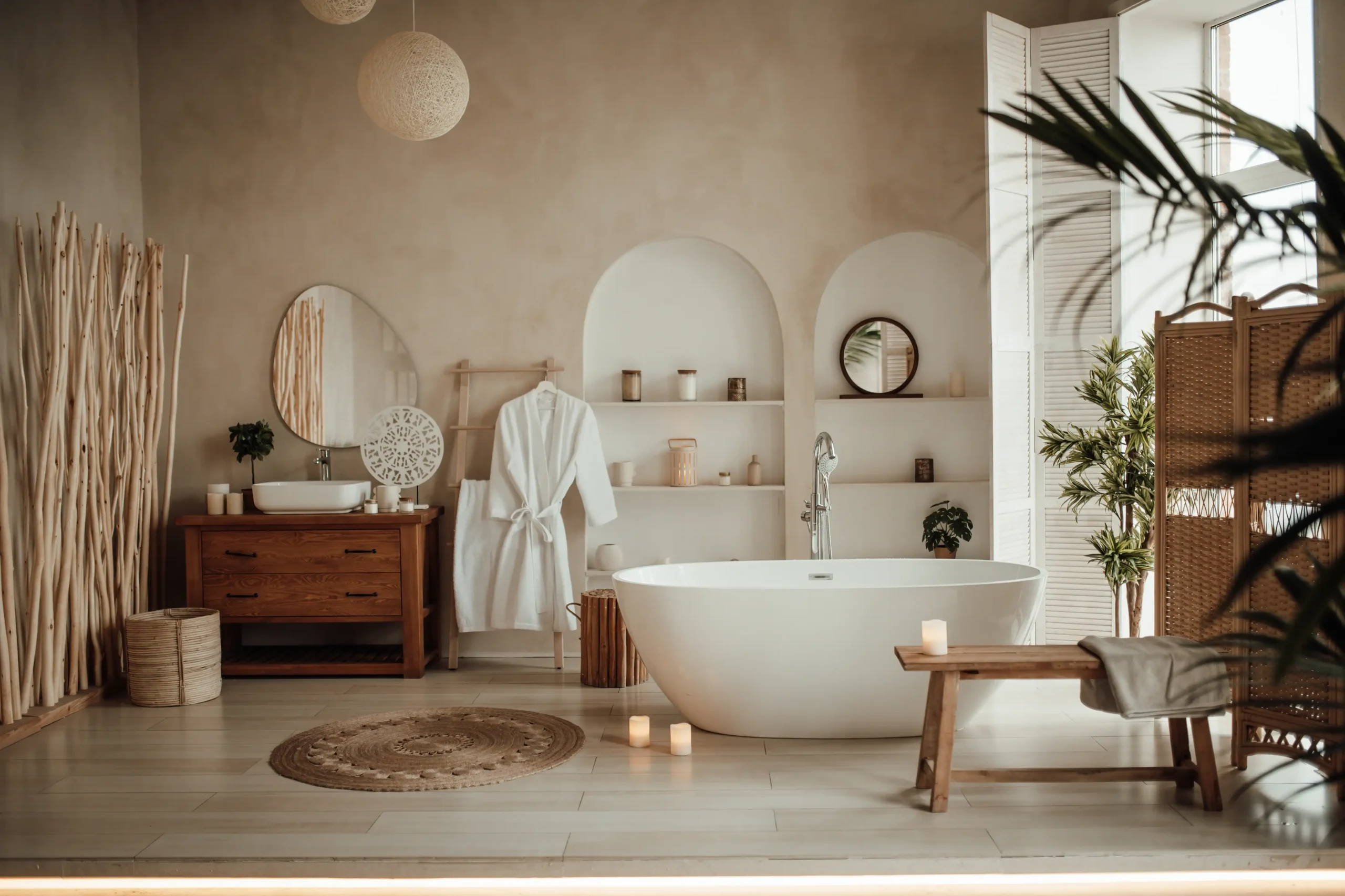 Spa-inspired bathroom design as part of luxury home remodeling.